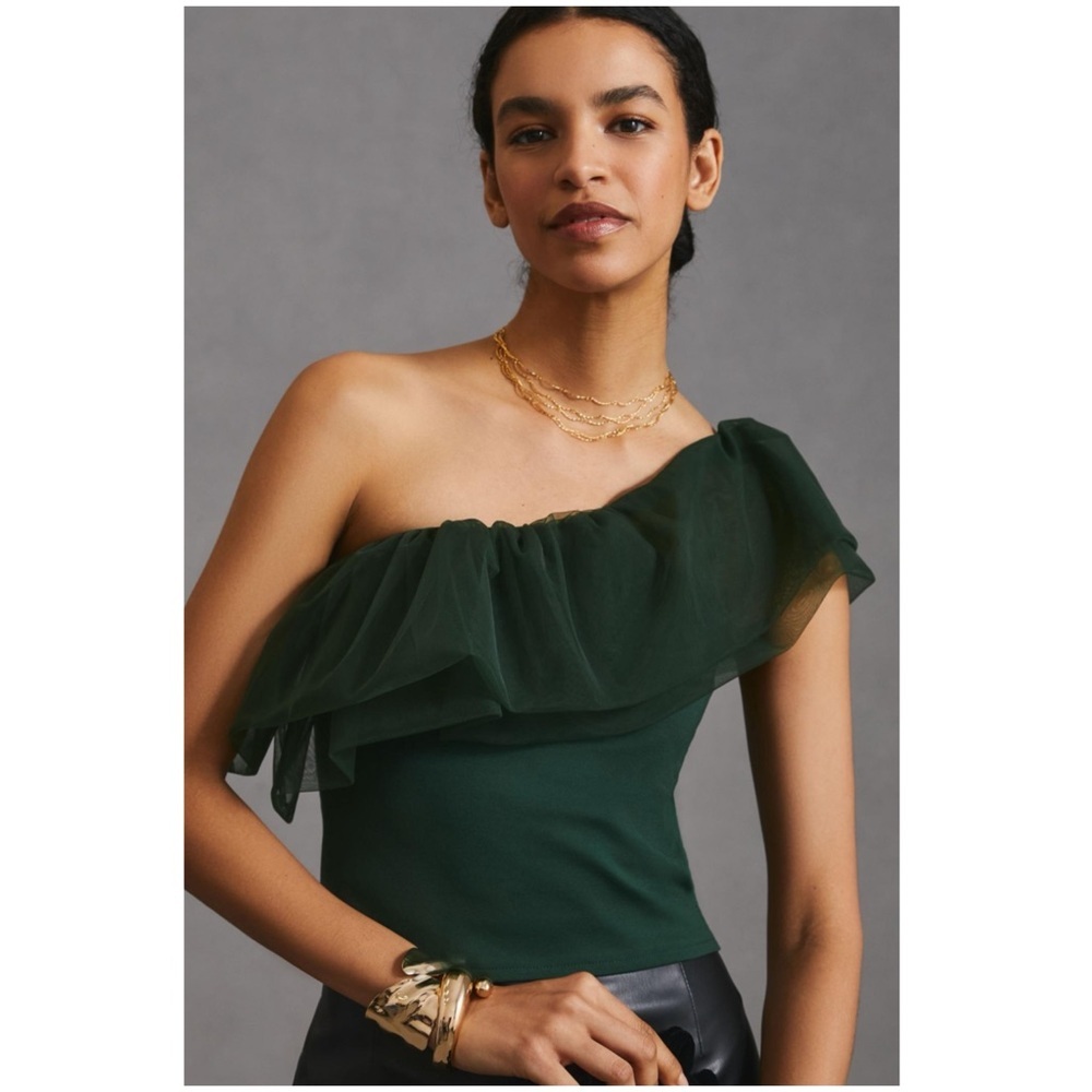 New Anthropologie Sunday in Brooklyn One-Shoulder Top Blouse Green Size XL NWT